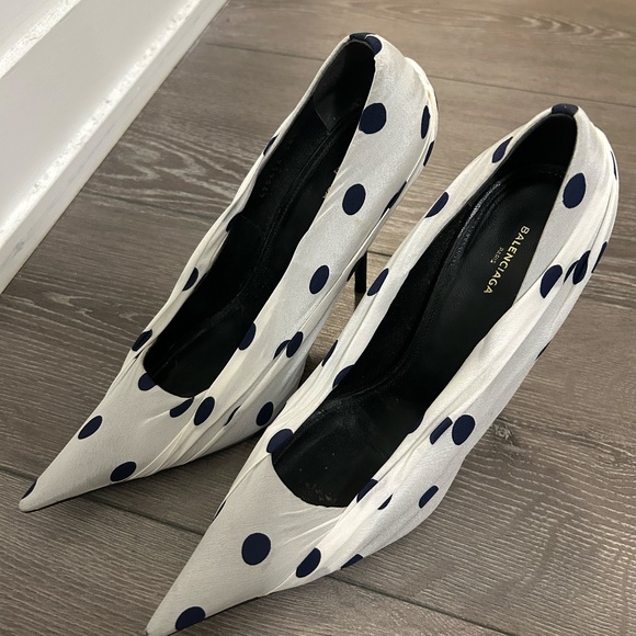 Balenciaga Knife Polka Dot Satin + Leather Pump Heels *BARELY WORN* - Picture 8 of 10